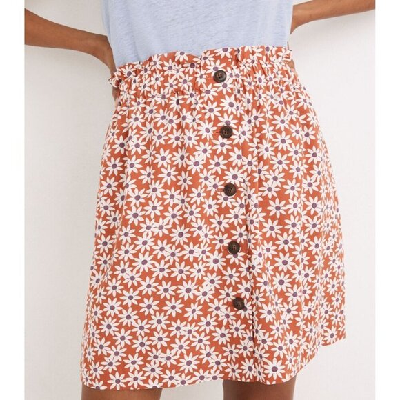 Madewell Size M Skirt Mini Orange Falling Daisies Paperbag Casual Pockets Floral - Picture 4 of 9